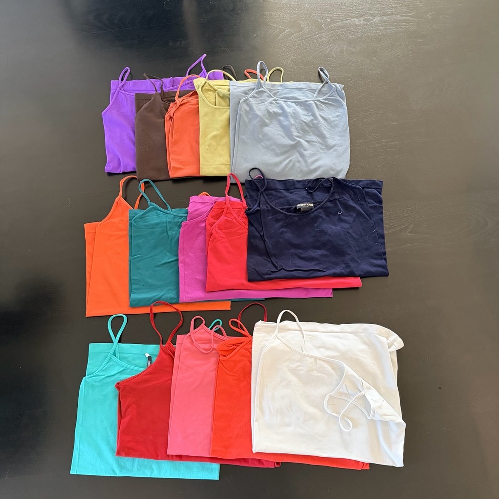 Lot of 15 pre-owned Nylon Spandex camisoles of various colors/brands. One Size.